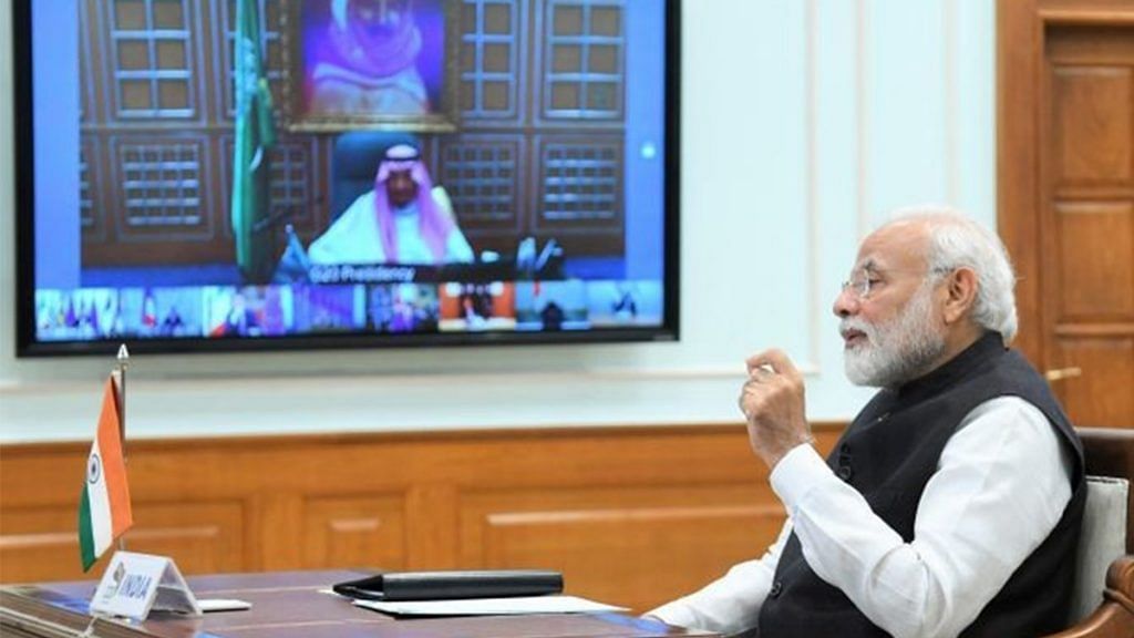 Prime Minister Narendra Modi participating in the G20 summit via video conferencing | www.narendramodi.in