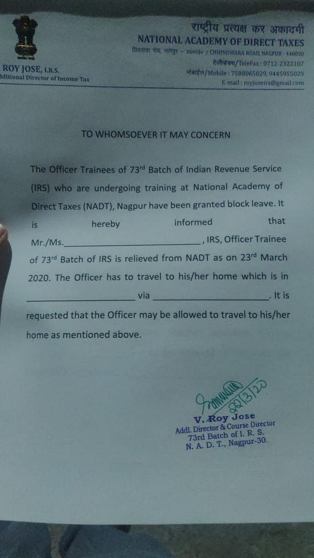 A picture of the letter handed over to the IRS trainees being granted leave. 