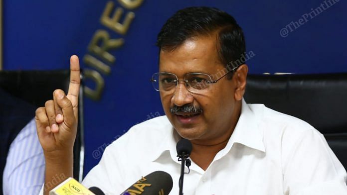 Delhi Chief Minister Arvind Kejriwal addressing a press conference in New Delhi on 19 March