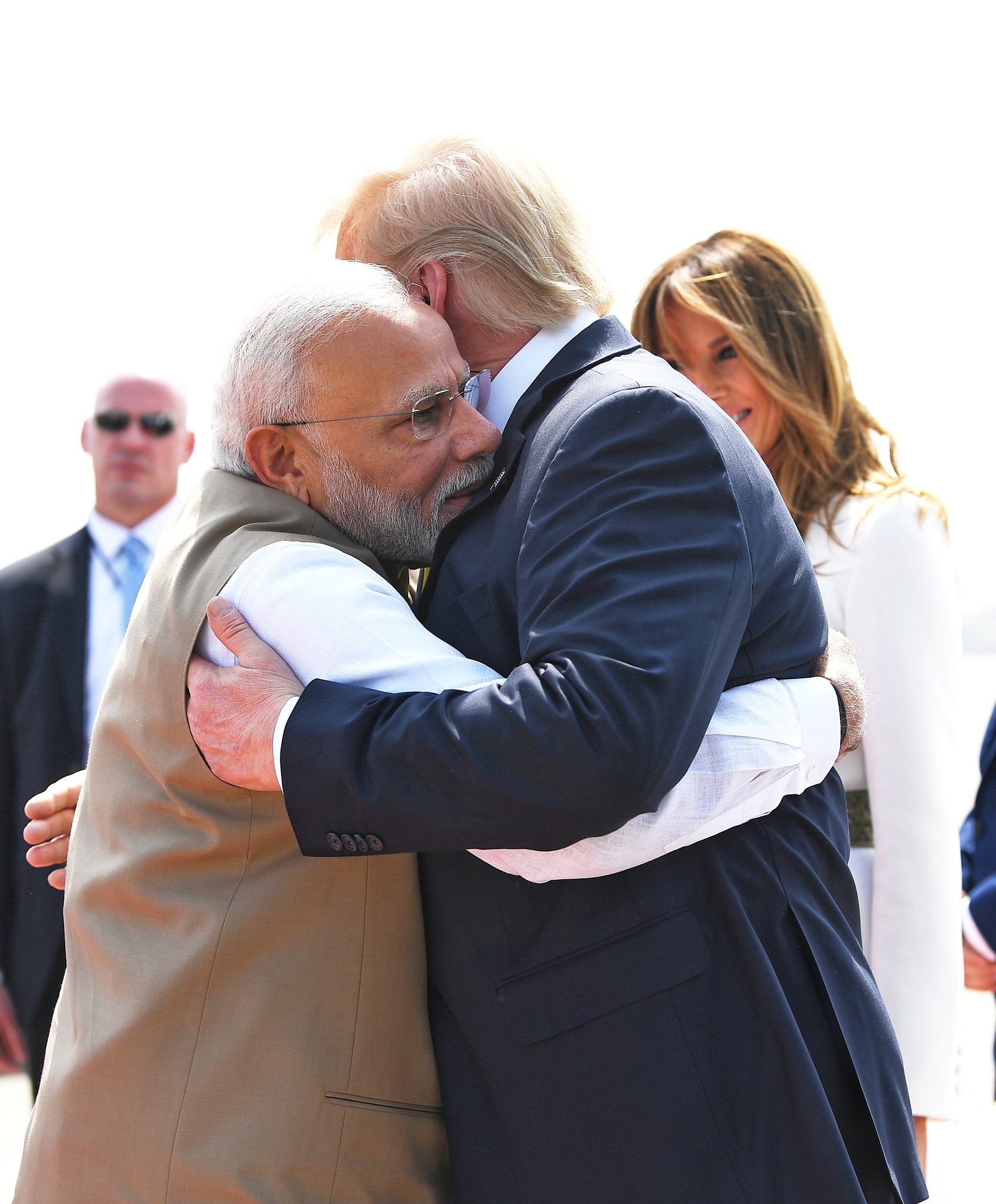 PM Narendra Modi hugs Donald Trump at Ahmedabad airport | Photo: @narendramodi | Twitter