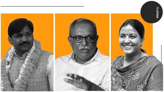 BJP Rajya Sabha nominees Sumer Singh Solanki, Abhay Bhardwaj, and Indu Goswami