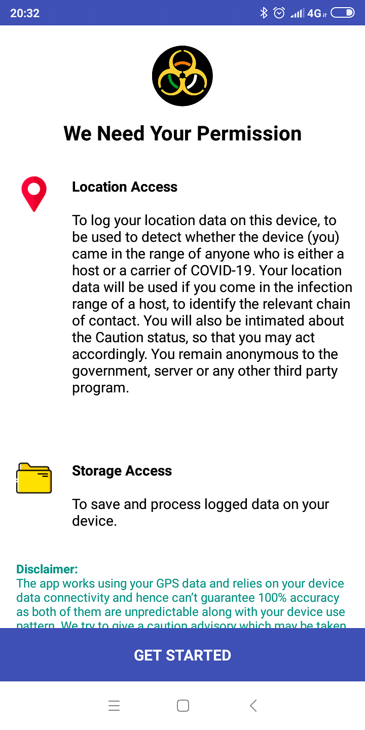 The app's privacy assurance & disclaimer