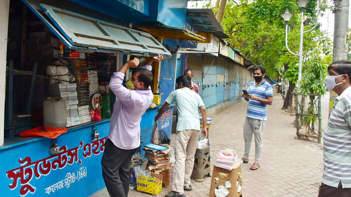 A bookseller opening up his shop in Kolkata (representational image) | Photo: ANI