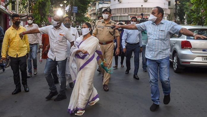 West Bengal Chief Minister Mamata Banerjee visits a ration shop during the lockdown in Kolkata on 17 April 2020