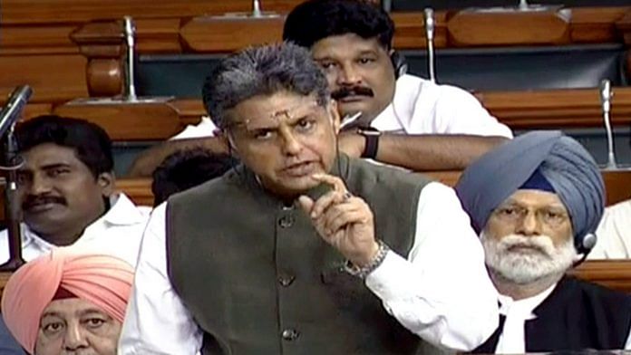 File image of Congress MP Manish Tewari | Photo: ANI via Lok Sabha TV