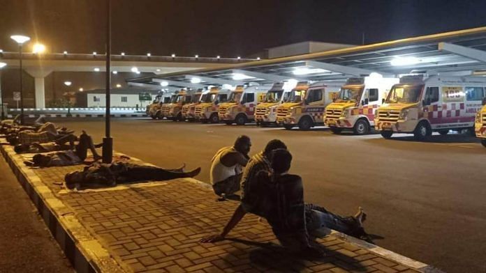 The staff of the 108 ambulance helpline outside the Cochin International Airport | By special arrangement