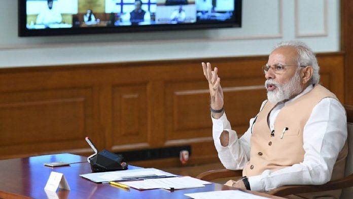 Prime Minister Narendra Modi holds a meeting via video conference amid the lockdown to prevent spread of Covid-19 | PIB | Twitter