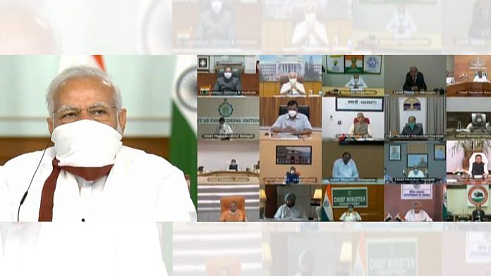 PM Narendra Modi at the video conference with all chief ministers Saturday | PTI