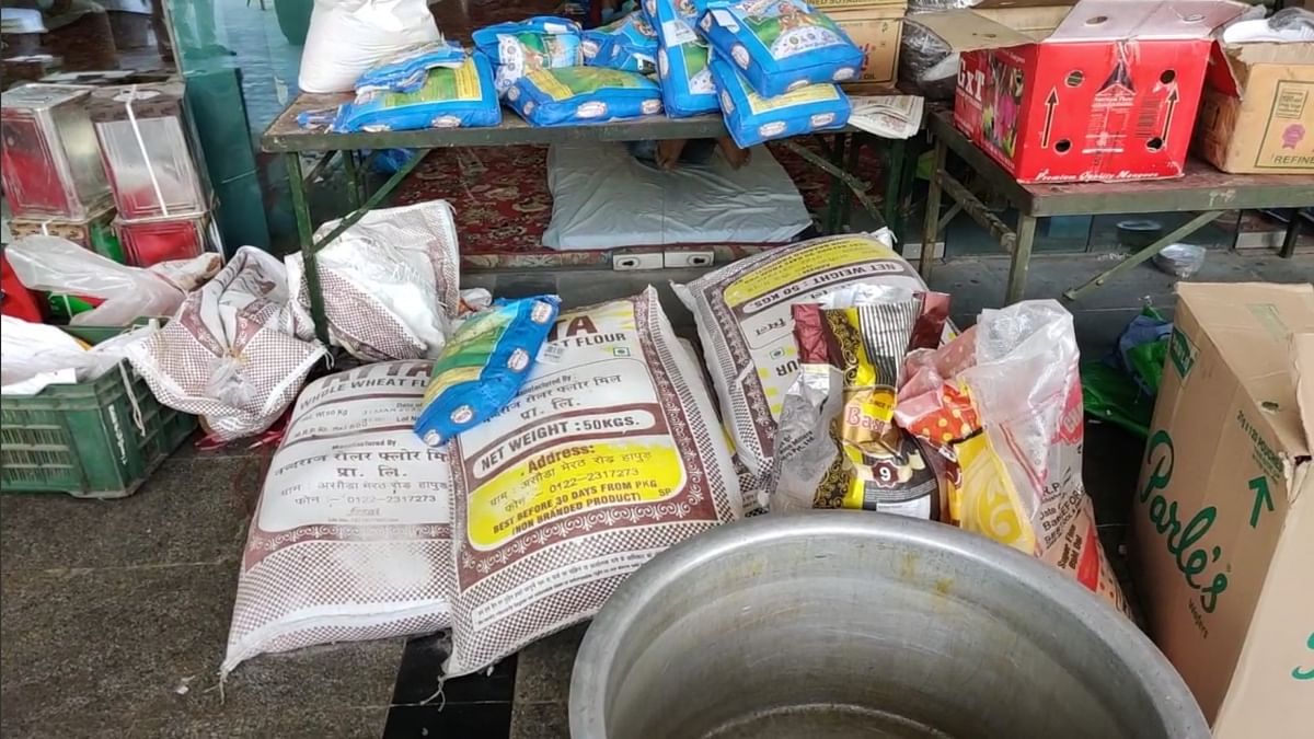 Stock of essential food items at the Yamuna Sports Complex 