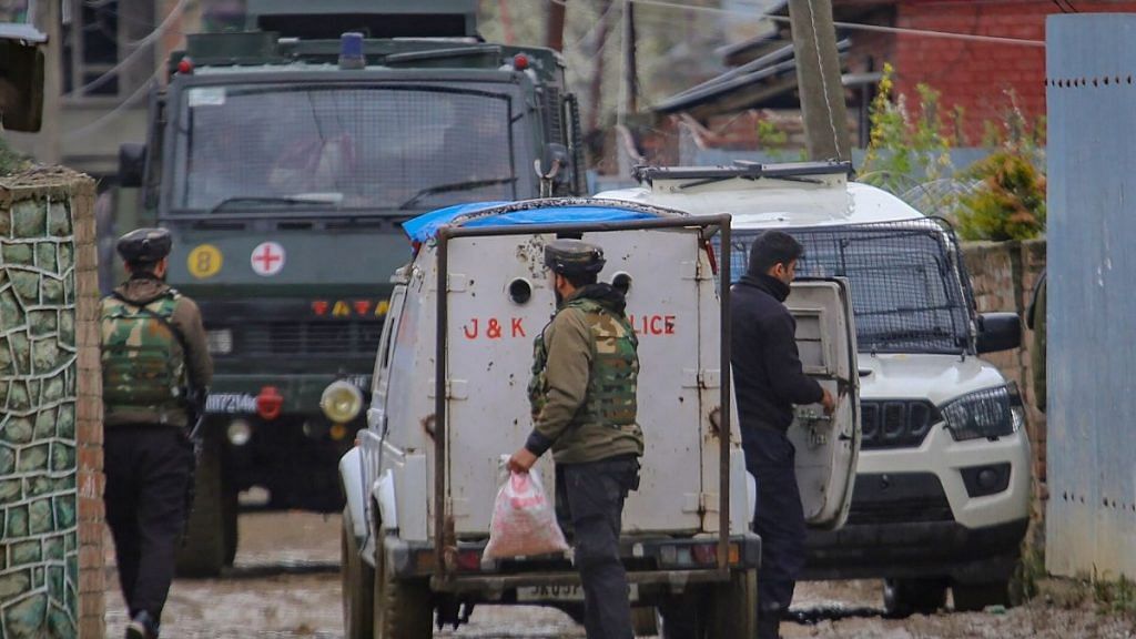 Security forces cordon off the area during an encounter with militants at Sopore, in Baramulla District of South Kashmir, Wednesday, April 8, 2020. A Jaish-e-Mohammad (JeM) terrorist commander was killed in the encounter | representational image | PTI