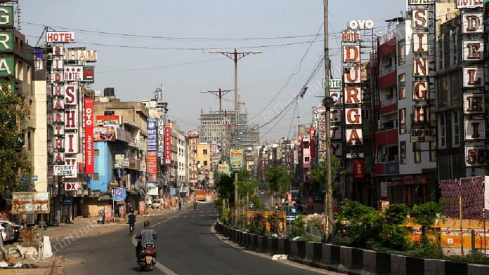 A deserted street in Paharganj during the nationwide lockdown | Photo: Suraj Singh Bisht | ThePrint