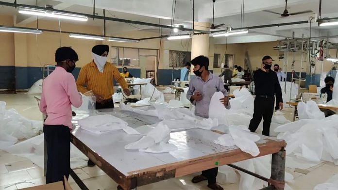 Packing of PPE suits at the Youngman factory in Seera village, Ludhiana | Photo: Urjita Bhardwaj | ThePrint