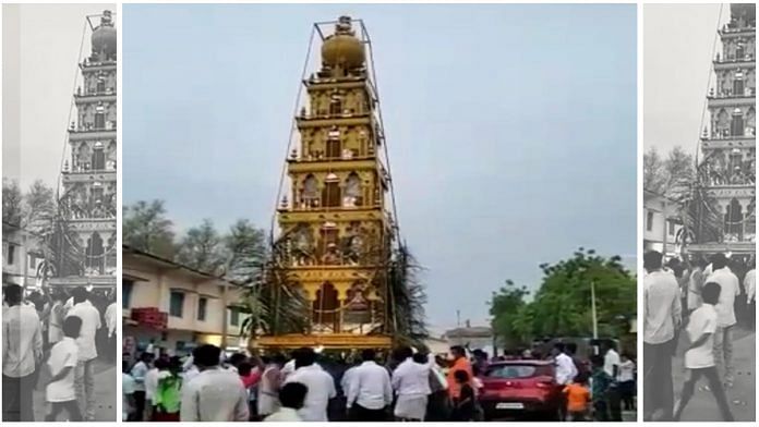 A video grab of the lockdown violation by devotees in Revoor village of Kalaburagi district, Karnataka | Image: ThePrint Team