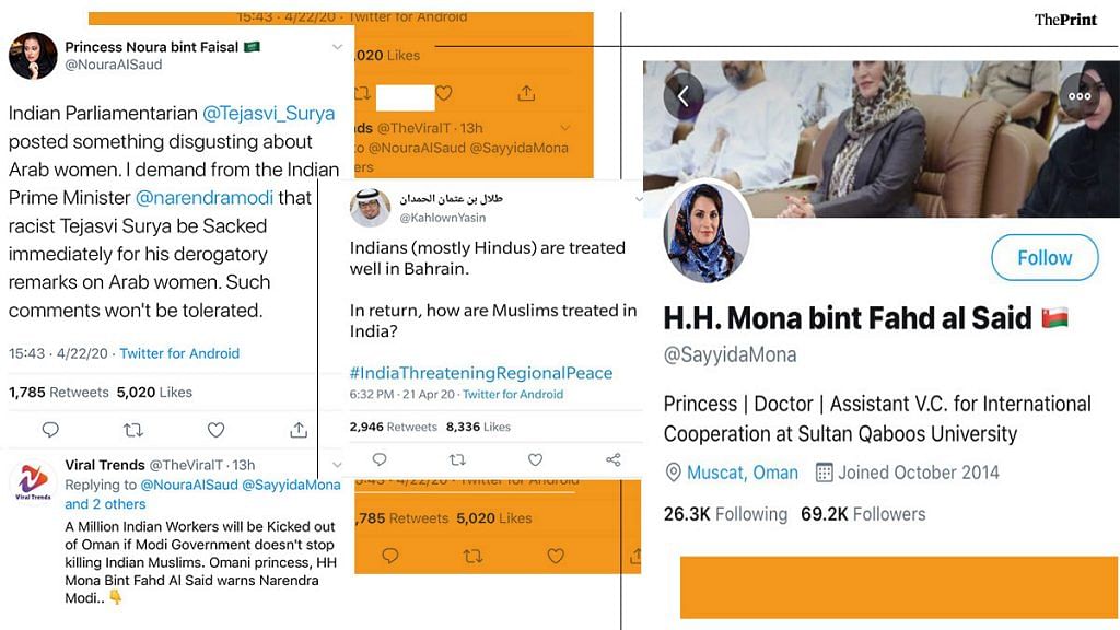Screenshots of 'Arab' handles which allegedly run by Pakistanis, which are posting anti-India messages