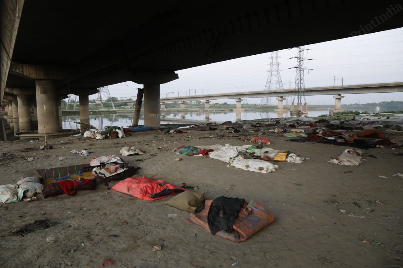 The belongings of people who were staying at the banks of Yamuna in New Delhi. | Photo: Manisha Mondal/ThePrint 