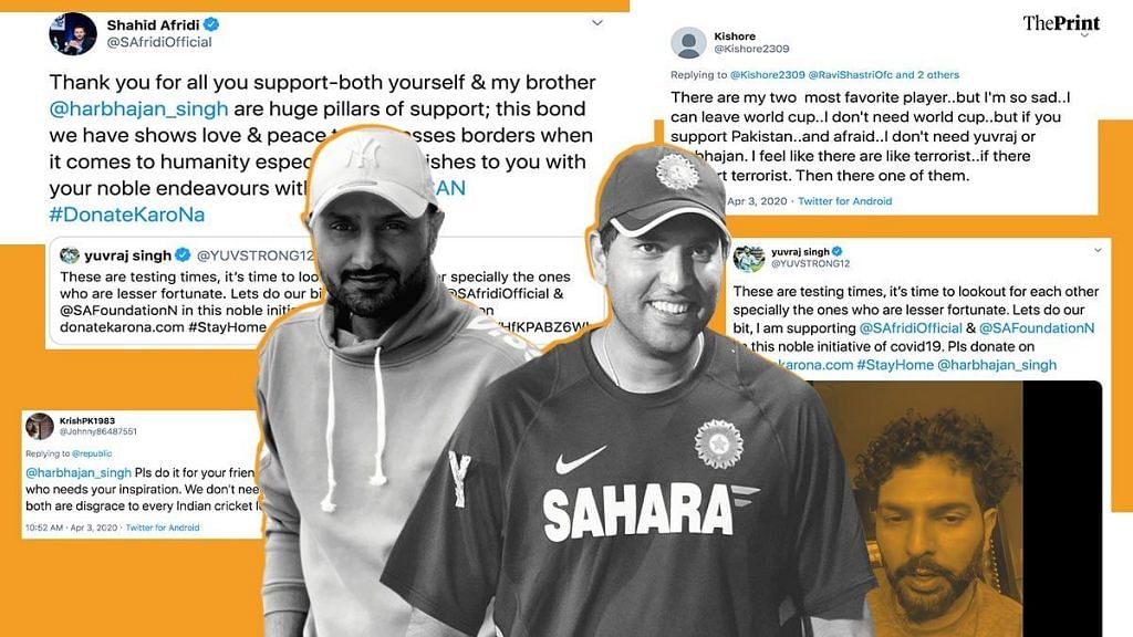 Yuvraj Singh and Harbhajan Singh have drawn ire from social media users for their call to support ex-Pakistan captain Shahid Afridi's foundation | Image: ThePrint Team