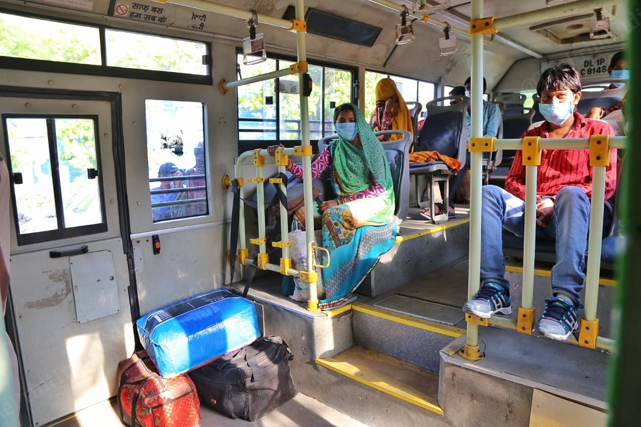 Social distance was maintained inside the bus | Photo: Manisha Mondal | ThePrint