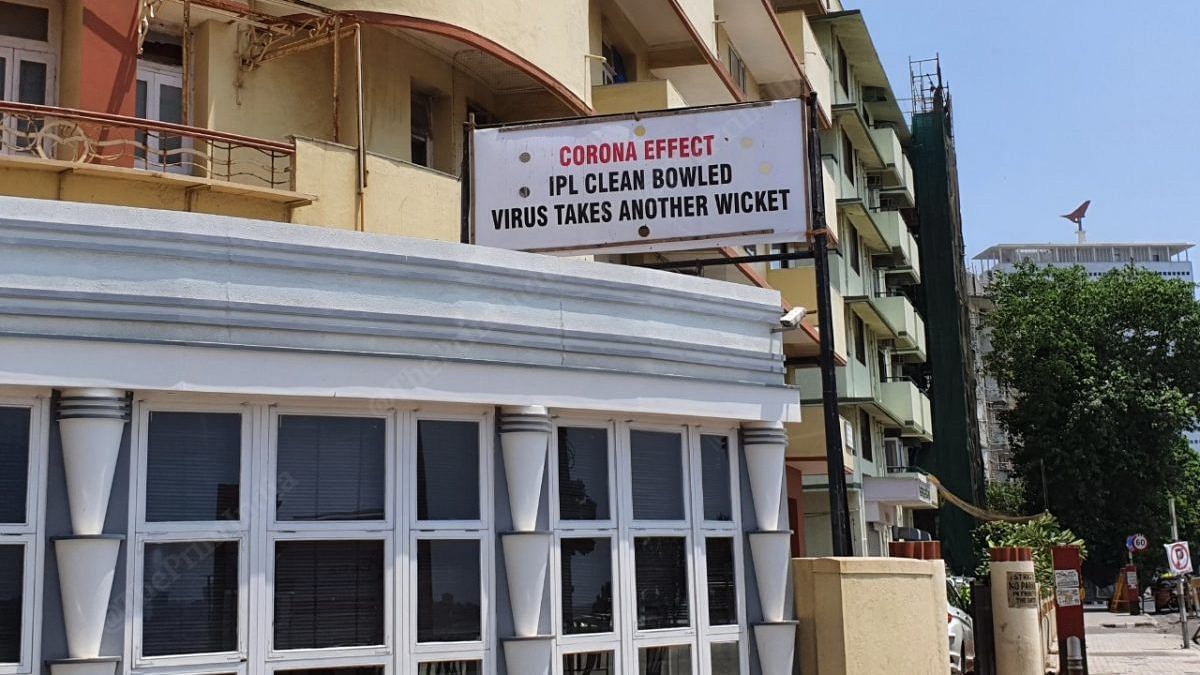 The popular restaurant Pizza by the Bay at Marive Drive has a cheeky take on the coronavirus | Photo: Soniya Agarwal | ThePrint