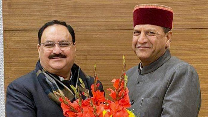Rajeev Bindal (right) was appointed Himachal Pradesh BJP president by the party's national president J.P. Nadda in January this year | Photo: ANI