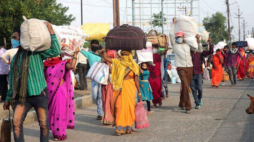 Migrants arriving at Bhopal's Habibganj station to board a train to Bilaspur in Chhattisgarh on 17 May (representational image) | Photo: ANI