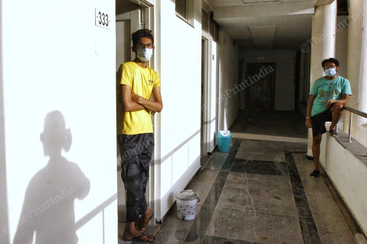 Jai Patni in the corridor of the quarantine centre | Photo by Praveen Jain
