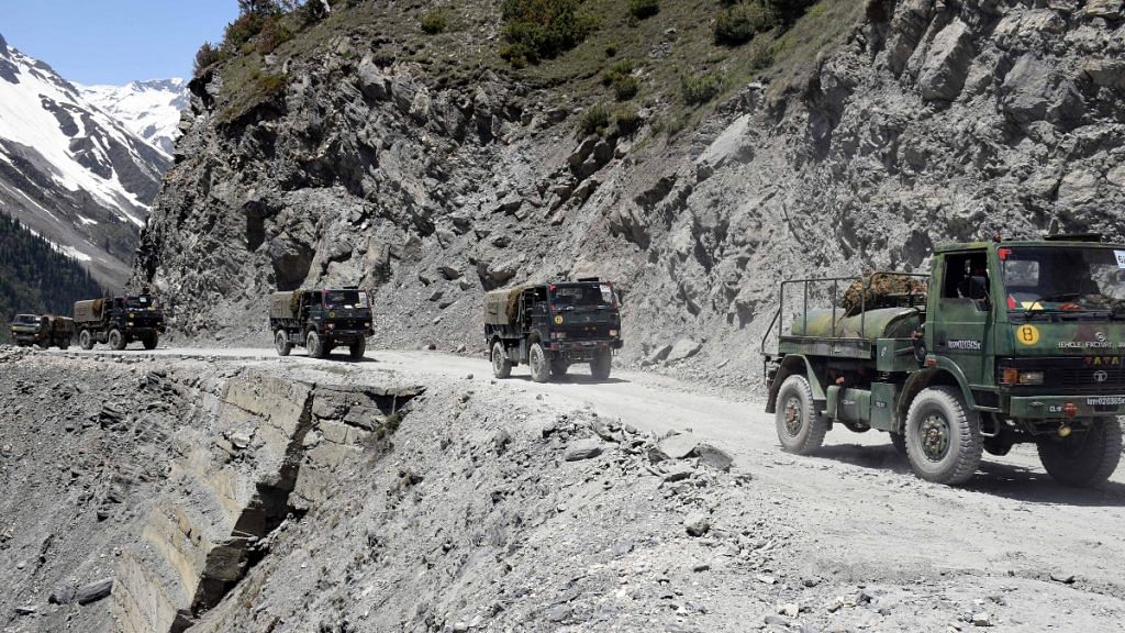 An army convoy moving towards the Zojilla pass, in Drass, Ladakh on 28 May 2020 | Representational image | ANI