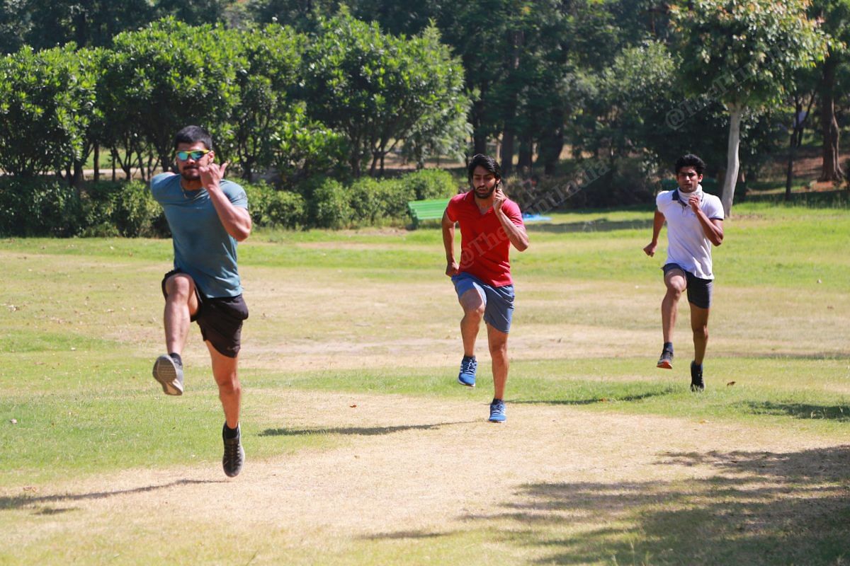 The athletes practice sprinting at Nehru Park | Photo: Manisha Mondal | ThePrint