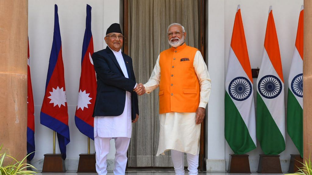 File image of Nepalese PM K.P. Sharma Oli with his Indian counterpart Narendra Modi | Photo: ANI
