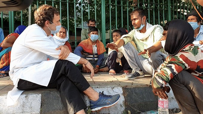 Rahul Gandhi interacting with migrant workers | Photo: ANI
