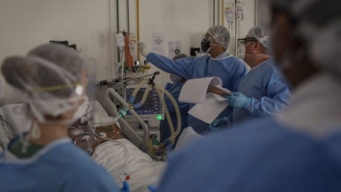 File photo of a doctor advising medical staff on procedures in a Covid-19 intensive care unit (ICU) in Sao Paulo, Brazil | Bloomberg