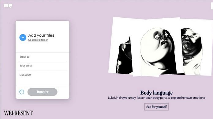 WeTransfer website screenshot taken by ThePrint Sunday afternoon on an Airtel broadband connection