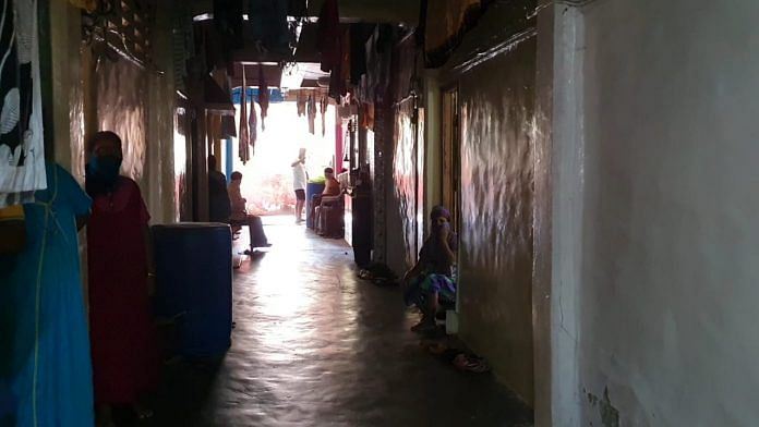 Each floor at the BDD chawls has 20 one-room apartments measuring 10x12 ft, with a corridor in the centre. Most houses have 7-8 persons living in them | Photo: Soniya Agrawal | ThePrint