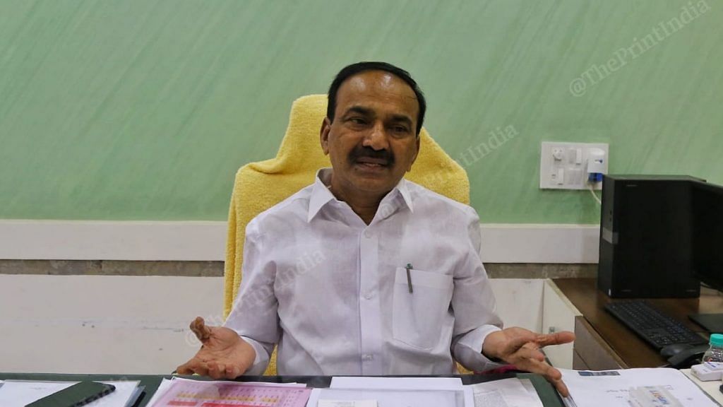 Telangana Health Minister Eatala Rajender at his office in Hyderabad | Photo: Suraj Singh Bisht | ThePrint