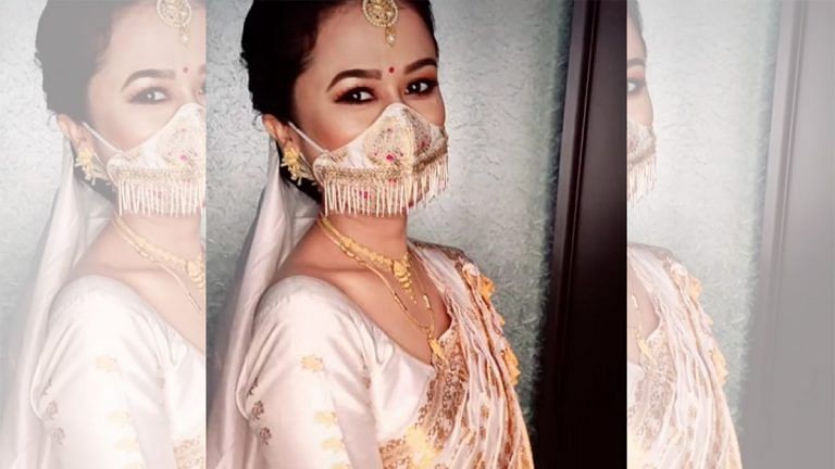 Assamese bride turns humble face mask into fashionable wedding accessory