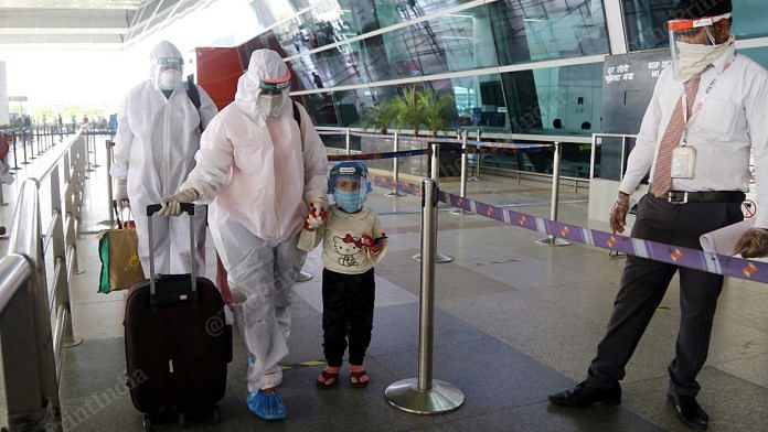 Passengers at Indira Gandhi International Airport after domestic flights resumed on 26 May | Suraj Singh Bisht | ThePrint