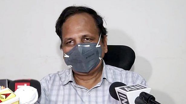 Delhi Health Minister Satyendra Jain speaks briefs media, in New Delhi on Wednesday. | ANI