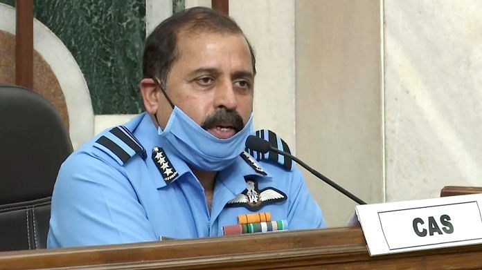 Chief of Air Staff Air Chief Marshal Rakesh Kumar Singh Bhadauria briefs media, in New Delhi on Friday | ANIPix