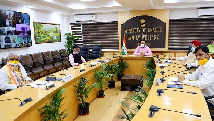 The last meeting of the Group of Ministers on Covid-19, led by Health Minister Dr Harsh Vardhan, on 9 June | Photo: ANI