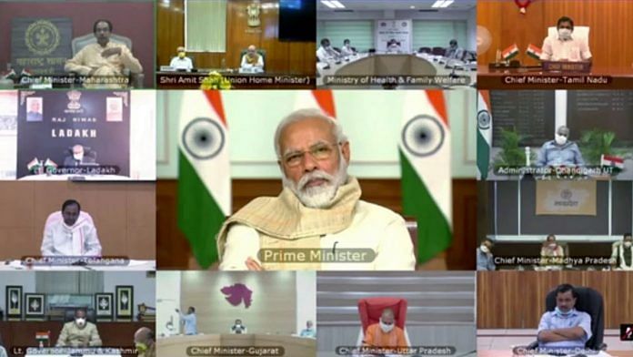 PM Narendra Modi attends a video conference with CMs and administrators of states and union territories Wednesday | Photo: ANI