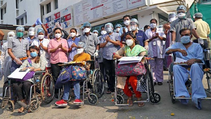 Representational image of Covid-19 patients being discharged from a hospital | Photo: ANI