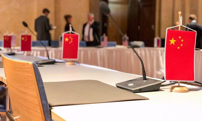 Ambassador Marshall S. Billingslea posted a photo of Chinese flags and empty chairs for delegates at a nuclear treaty. | Twitter
