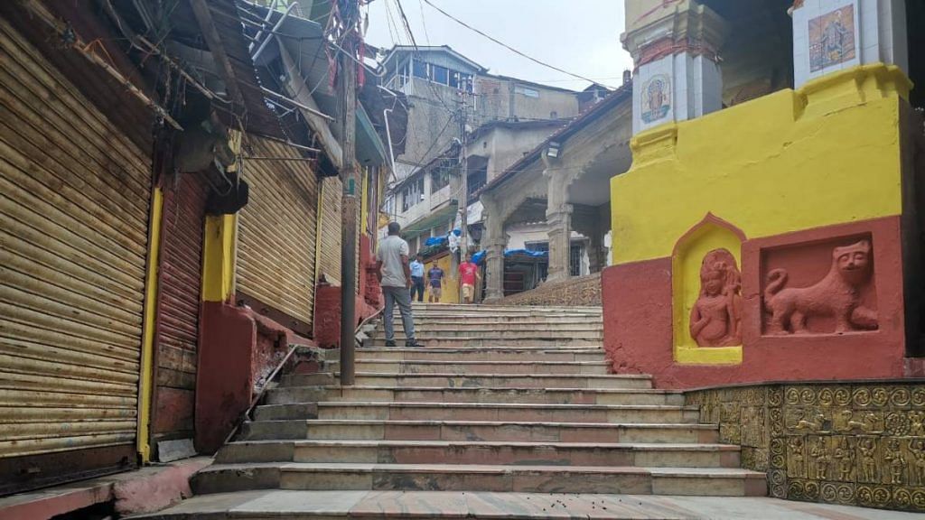 Closed shops lead up to the Kamakhya temple in Guwahati, Assam. The temple has shut due to the Covid-19 pandemic | Angana Chakrabarti | ThePrint