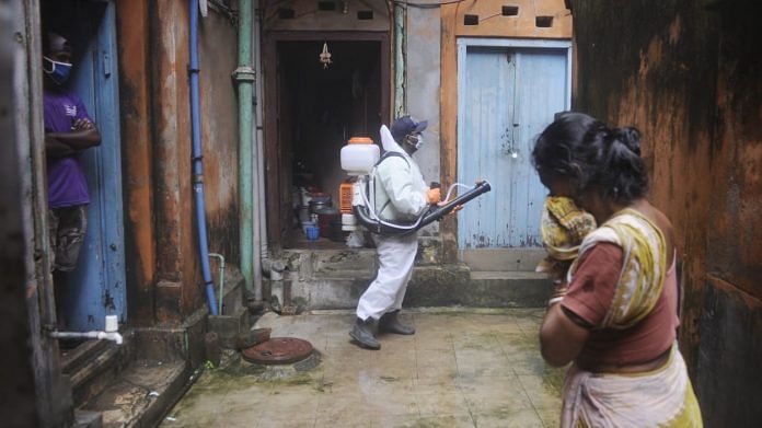 Kolkata Municipality workers sanitise a locality. | Photo: Ashok Nath Dey | ThePrint