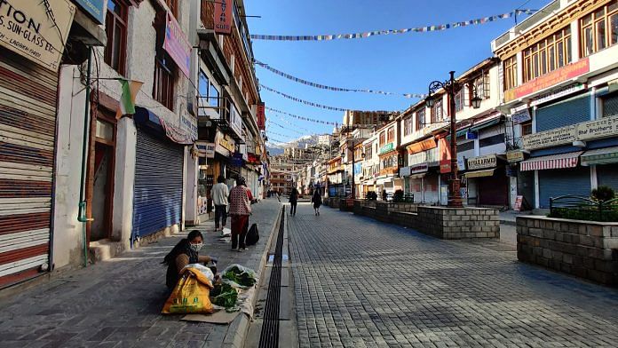 Following the odd-even scheme in the Leh town, only a few shops are opening in famous Leh Market | Photo: Sajid Ali | ThePrint