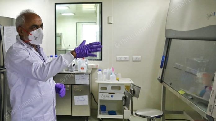 Centre for Cellular and Molecular Biology Director Rakesh Mishra at a lab in the Hyderabad institute. | Photo: Suraj Singh Bisht/ThePrint