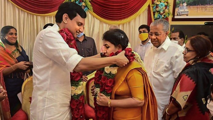 Kerala CM Pinarayi Vijayan's daughter Veena marries DYFI national president PA Mohammed Riyas at a function, in Thiruvananthapuram | PTI