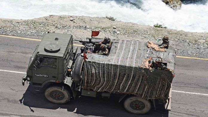 An Indian Army truck on a Kashmir highway leading to Ladakh | Representational image | ANI