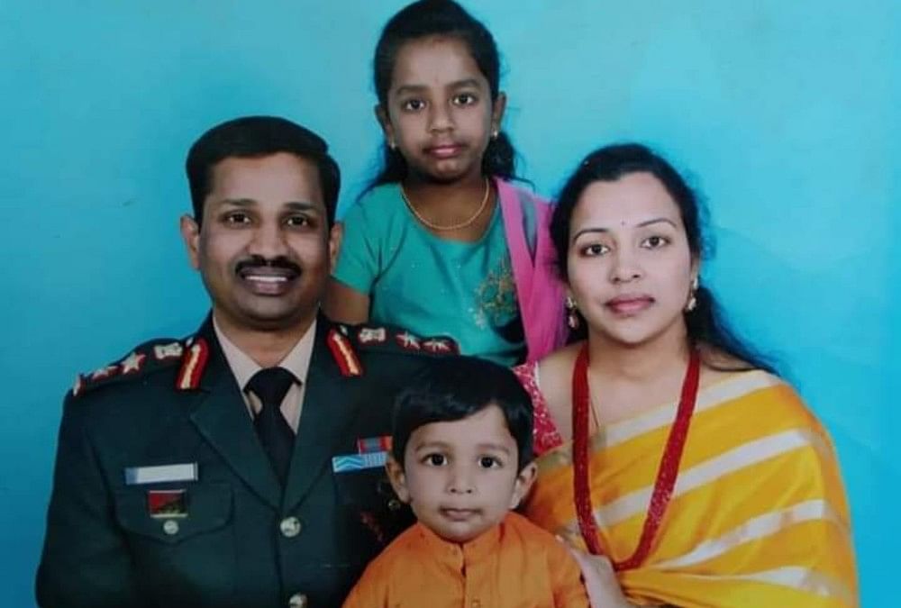 Col Santosh Babu with his wife, daughter and son | By special arrangement