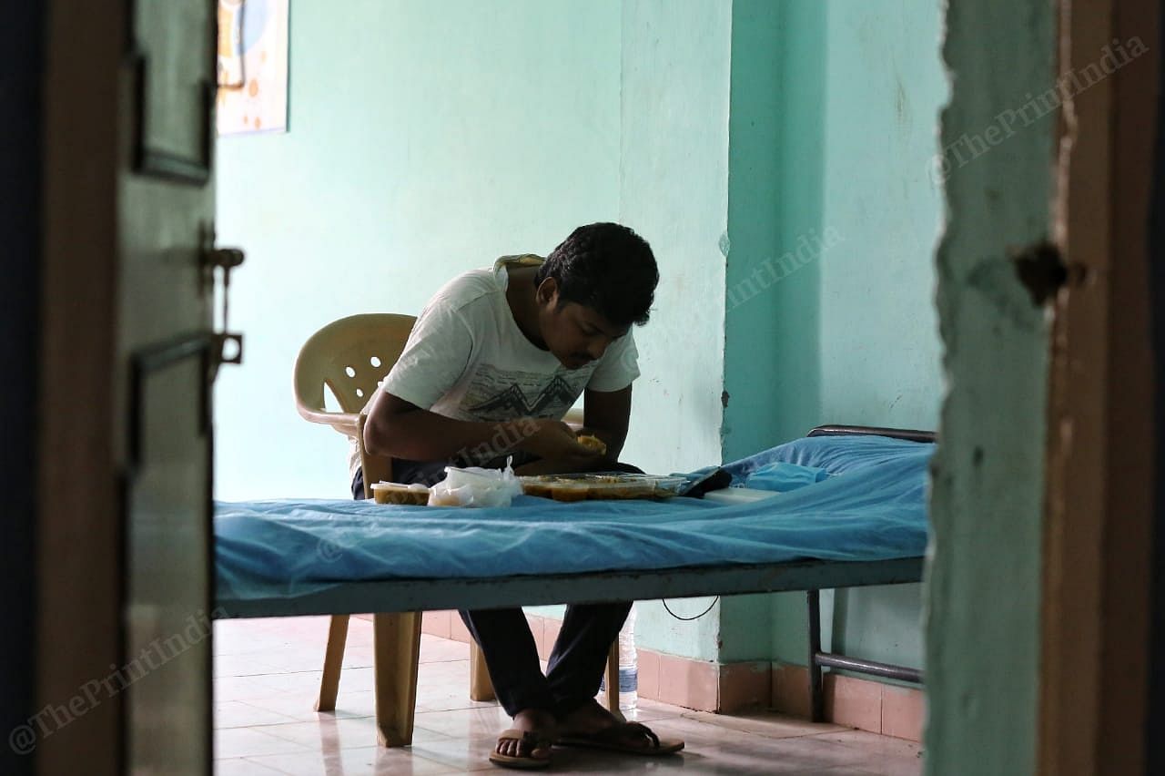 A patient at the Narayana Junior College, a Covid care centre, in Vijayawada. | Photo: Suraj Singh Bisht/ThePrint