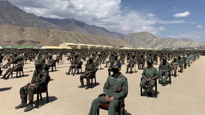 Indian armed forces' personnel during PM Modi's visit to Leh, 3 July | PTI